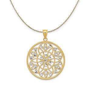 14k Yellow Gold & Rhodium Round Filigree Necklace - 18 Inch